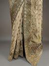 Pista Crepe Embroidered Saree With Unstitched Blouse