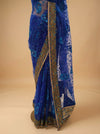 Royal Blue Net Embroidered Saree With Unstitched Blouse