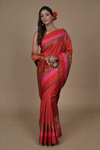 Maroon Banarasi Handloom Woven Zari Saree With Unstitched Blouse