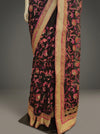 Black Chiffon Embroidered Saree With Unstitched Blouse