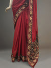 Maroon Georgette Embroidered Saree With Unstitched Blouse