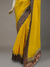 Gold Crepe Embroidered Saree With Unstitched Blouse