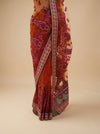 Rust Net Embroidered Saree With Unstitched Blouse