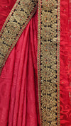 Red Jacquard Embroidered Saree With Unstitched Blouse