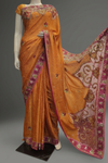 Rust Jacquard Crepe Embriodered Saree With Unstitched Blouse
