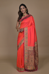 Red Woven Zari Banarasi Silk Saree With Unstitched Blouse