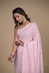 Pink Sequence & Threadwork, Embroidered Designer Georgette Saree With Unstitched Blouse