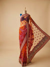 Rust Net Embroidered Saree With Unstitched Blouse