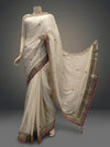 White Jacquard Chiffon Embriodered Saree With Unstitched Blouse