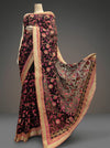 Black Chiffon Embroidered Saree With Unstitched Blouse