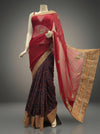 Maroon Georgette Crepe Embroidered Saree With Unstitched Blouse