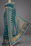 Rama Georgette Embroidered Saree With Unstitched Blouse