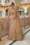 Peach Net Lehenga Set With Readymade Blouse