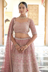 Gajari Net Lehenga Set With Readymade Blouse