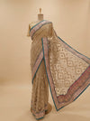 Olive Net Embroidered Saree With Unstitched Blouse