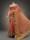Pink Chiffon Embroidered Saree With Unstitched Blouse