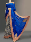Royal Tussar Satin Net Embroidered Saree With Unstitched Blouse