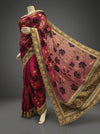 Magenta Chiffon Embroidered Saree With Unstitched Blouse