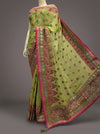 Lime Green Georgette Embroidered Saree With Unstitched Blouse