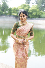 Gajari Banarasi Silk Woven Zari Saree With Unstitched Blouse (Ft:-Ramya Sumana)