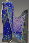 Royal Blue Chiffon Embroidered Saree With Unstitched Blouse
