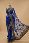 Royal Blue Net Embroidered Saree With Unstitched Blouse