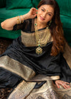 Black Banarasi Silk Woven Zari Saree With Unstitched Blouse(Ft:-Bhagyashree)