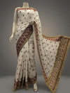 White Georgette Embroidered Saree With Unstitched Blouse