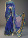 Royal Blue Chiffon Embroidered Saree With Unstitched Blouse