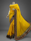 Gold Crepe Embroidered Saree With Unstitched Blouse