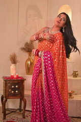 Rani Georgette Embroidered Saree With Unstitched Blouse(Ft:-Eshita Mishra)