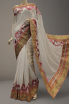 White Chiffon Embroidered Saree With Unstitched Blouse