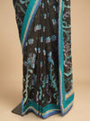 Black Georgette Embroidered Saree With Unstitched Blouse