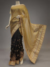 Tussar Black Foil Tussar Embroidered Saree With Unstitched Blouse