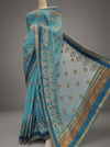 Tea Green Chiffon Embriodered Saree With Unstitched Blouse