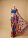 Bluish Grey Net Embroidered Saree With Unstitched Blouse