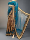 Rama Georgette Embroidered Saree With Unstitched Blouse