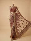 Mouse Net Embroidered Saree With Unstitched Blouse