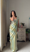 Sea Green Tissue Pre-Draped Designer Saree With Readymade Blouse (Ft. Swati Rathi)