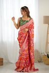 Orange Rani Satin Banarasi Woven Zari Saree With Unstitched Blouse (Ft:-Arti Chauhan)