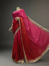 Red Rani Organza Satin Embroidered Saree With Unstitched Blouse