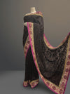 Black Georgette Embroidered Saree With Unstitched Blouse