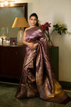 Purple Banarasi Silk Woven Zari Saree With Unstitched Blouse(Ft:-Tanishaa Mukerji)