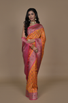 Mustard Banarasi Woven Zari Banarasi Silk Designer Saree With Unstitched Blouse