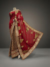 Maroon Tussar Georgette Net Embroidered Saree With Unstitched Blouse