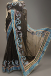 Black Georgette Embroidered Saree With Unstitched Blouse