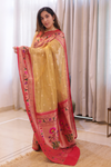 Gold Woven Zari & Paithani Border Tissue Saree With Unstitched Blouse (Ft:-Mahima Khanchandani)