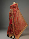 Red Georgette Embroidered Saree With Unstitched Blouse