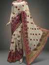 Off White Chiffon Embriodered Saree With Unstitched Blouse