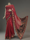 Maroon Georgette Embroidered Saree With Unstitched Blouse